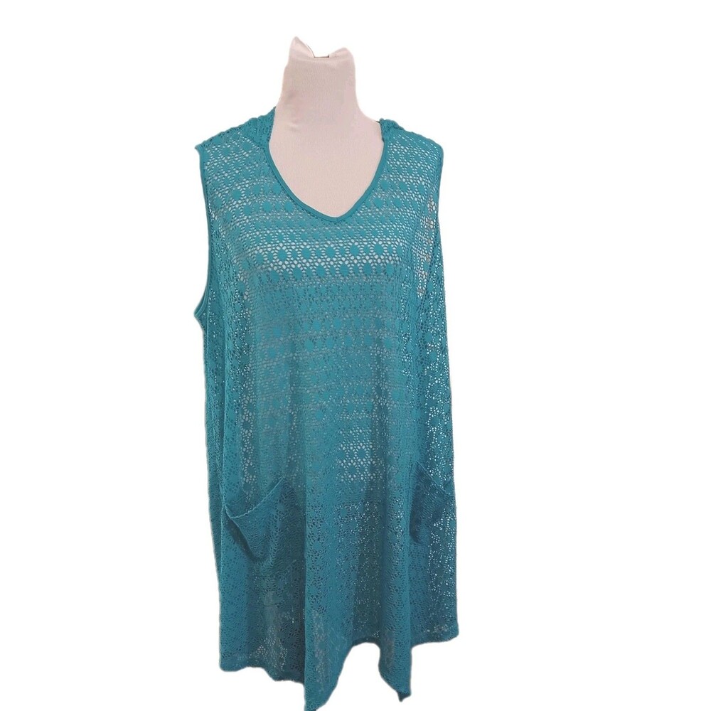 Catherines Women's Turquoise Hooded Lace  Beach Cover Up Size 2X
